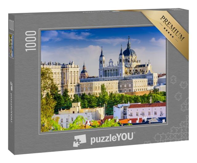 Puzzle 1000 Teile „Skyline von Madrid mit Kathedrale Santa Maria und Königspalast“