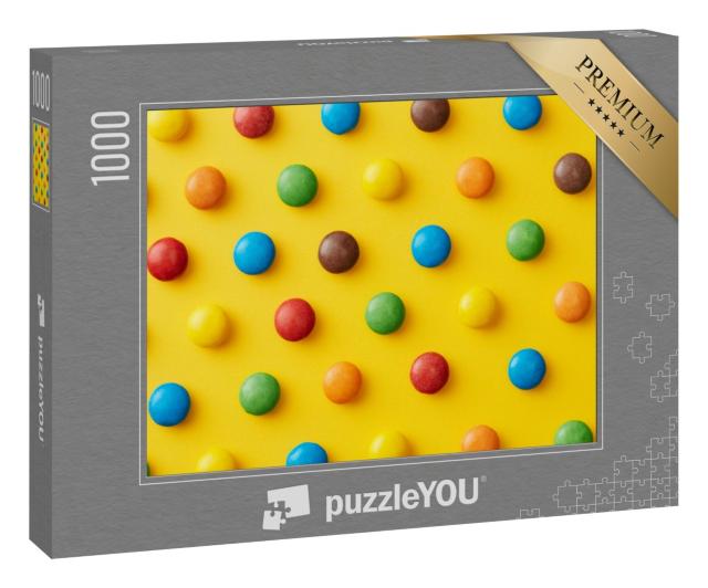 Puzzle 1000 Teile „Bunte Süßigkeiten auf einem gelben Hintergrund “