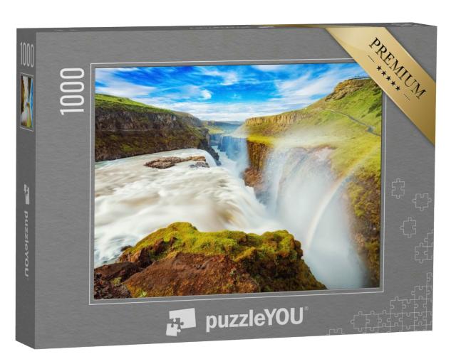 Puzzle 1000 Teile „Gullfoss Wasserfall mit Regenbogen in Island, Europa“