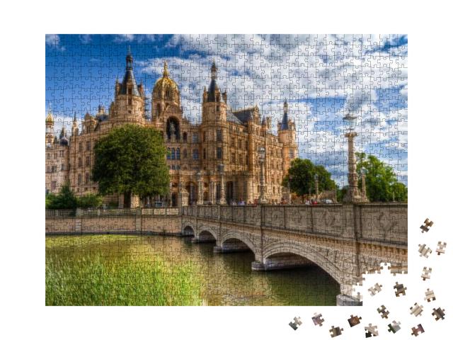 Puzzle 1000 Teile „Schloss von Schwerin als beeindruckender Sitz der Landesregierung“