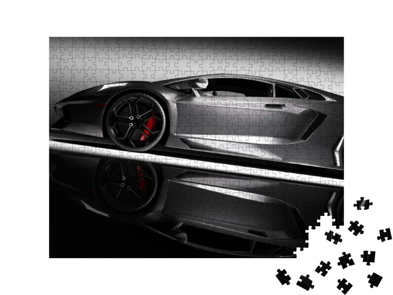 Puzzle 500 Teile „Grauer Sportwagen im Scheinwerferlicht“