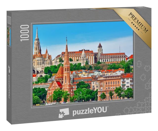 Puzzle 1000 Teile „St. Matthias Kirche, Fischerbastei mit Blick auf die Donau, Budapest, Ungarn“
