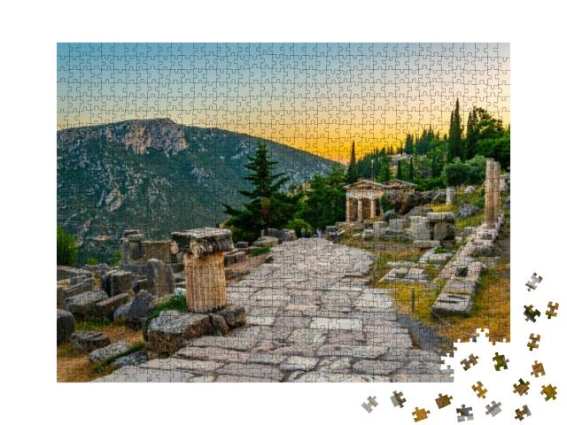 Puzzle 1000 Teile „Sonnenuntergang über Delphi, antike Stätte, Griechenland“