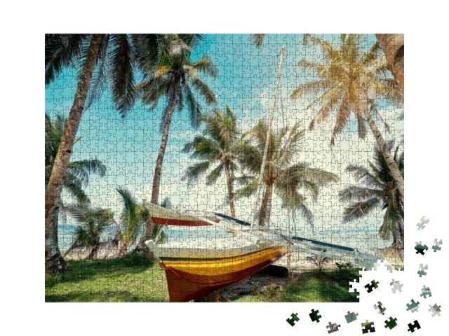 Puzzle 1000 Teile „Strand mit Fischerboot, Siargao Insel, Philippinen“