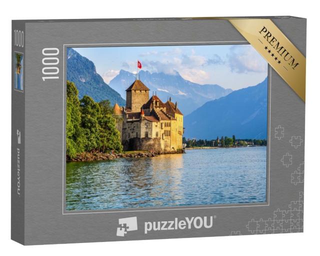 Puzzle 1000 Teile „Sonnenuntergang über Schloss Chillon am Genfer See“