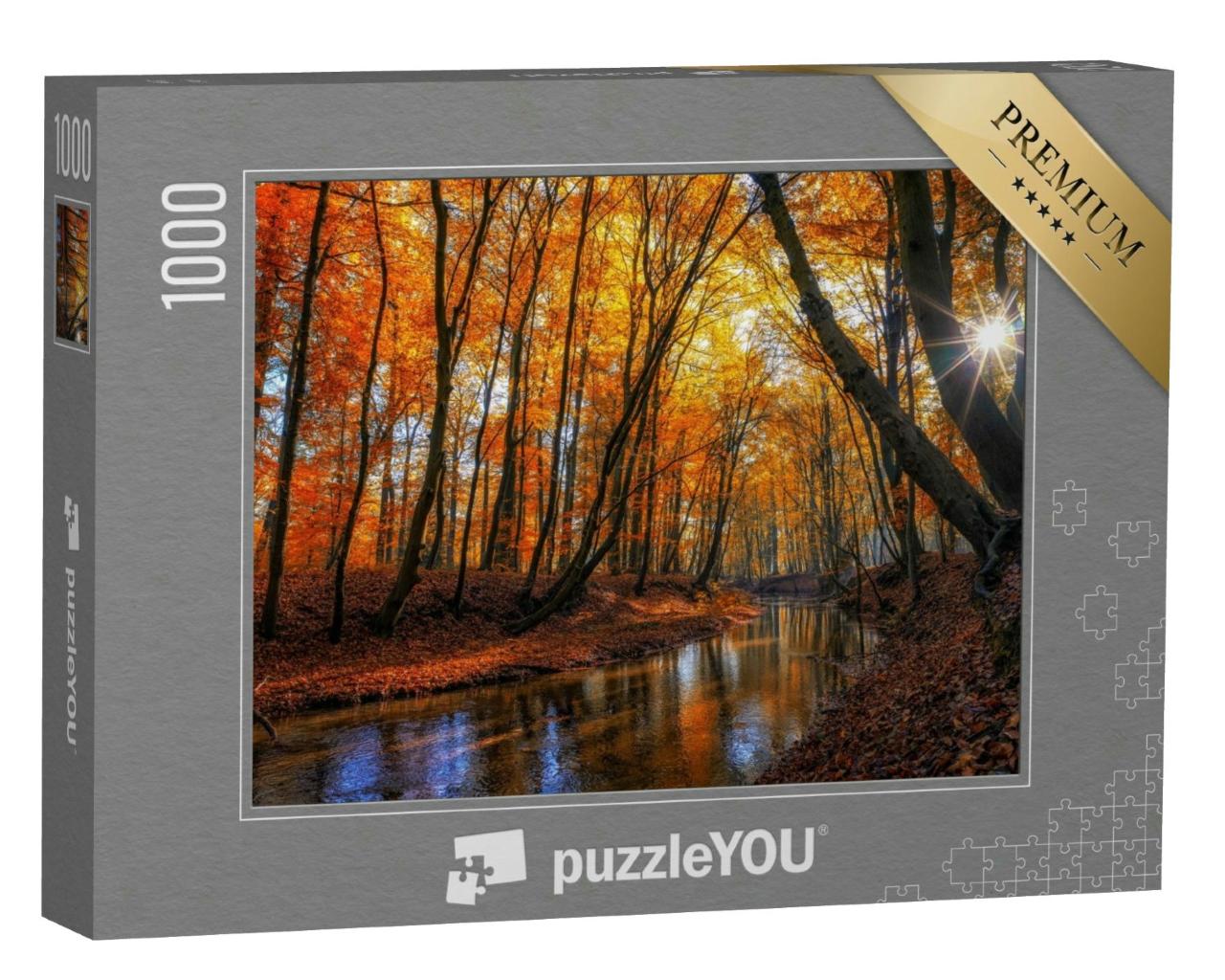 Puzzle 1000 Teile „Herbstliche Waldlandschaft mit bunten Blättern und einem Fluss“