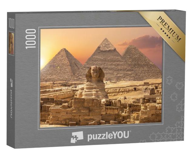Puzzle 1000 Teile „Weltwunder aus Ägypten: Pyramiden mit Sphinx, Gizeh“