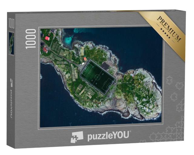 Puzzle 1000 Teile „Drohnen-Luftaufnahme von Henningsvaer auf den Lofoten, Norwegen“