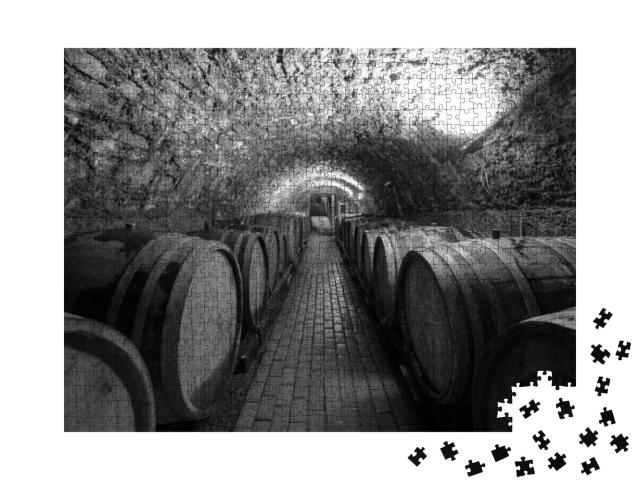 Puzzle 1000 Teile „Weinfässer in einem Weinkeller “