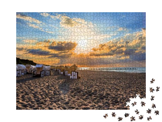 Puzzle 1000 Teile „Farbenfroher Sonnenuntergang am Strand“