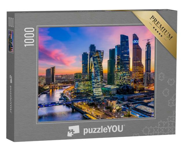 Puzzle 1000 Teile „Luftbild von Moskau City mit Wolkenkratzern und Skyline, Russland“