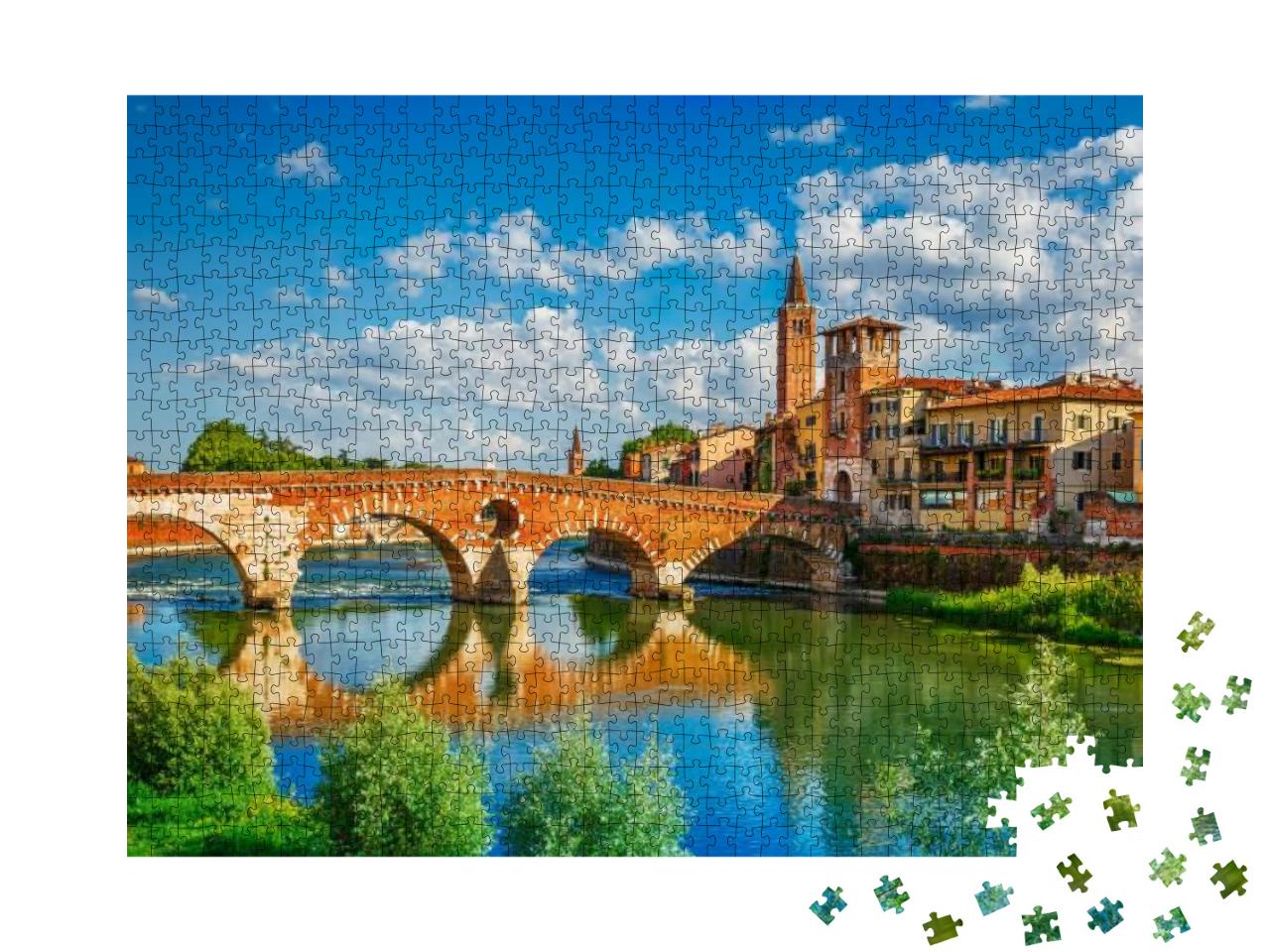 Puzzle 1000 Teile „Panoramablick auf die Ponte Pietra, Verona, Italien“