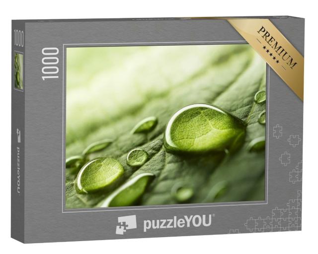 Puzzle 1000 Teile „Tropfen von Regenwasser auf einem grünen Blatt“