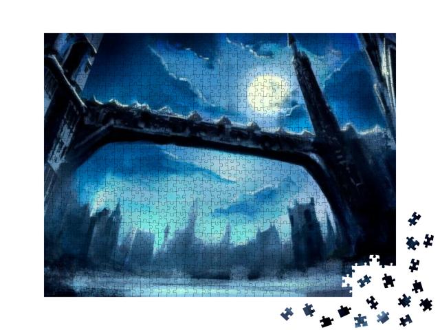 Puzzle 1000 Teile „Düstere Brücke im Winter“