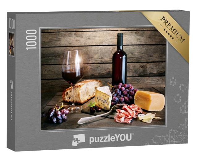 Puzzle 1000 Teile „Italienische Lebensart mit Rotwein und Käse“
