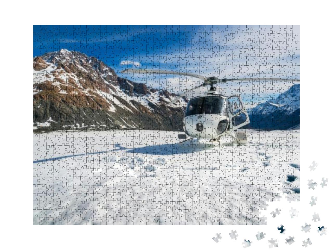 Puzzle 1000 Teile „Hubschrauberlandung auf dem Mount Cook, Neuseeland“