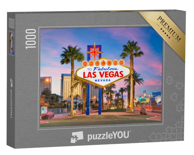 Puzzle 1000 Teile „Welcome to Las Vegas-Schild in der Abenddämmerung“