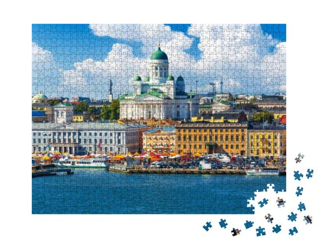 Puzzle 1000 Teile „Sommerpanorama an der Altstadtmole in Helsinki, Finnland“