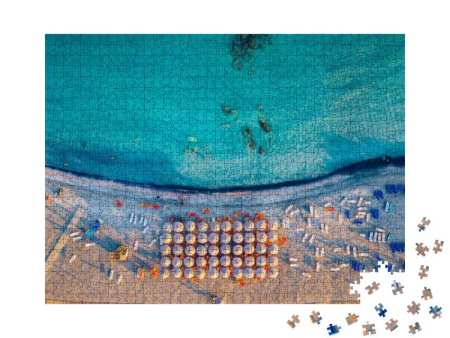 Puzzle 1000 Teile „Luftbild vom malerischen Strand auf Elafonissi, Kreta, Griechenland“