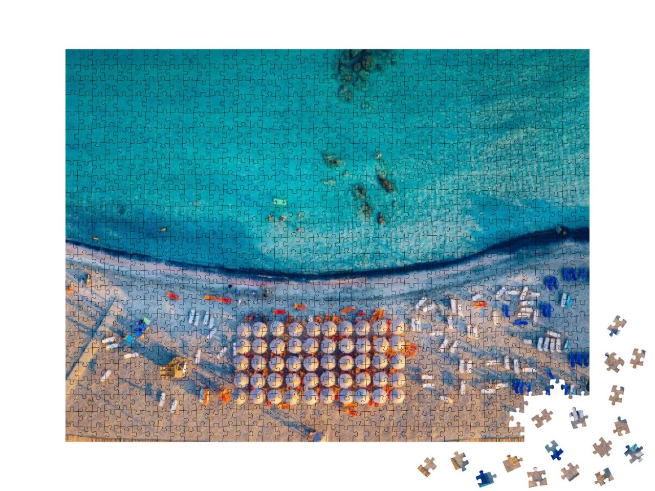 Puzzle 1000 Teile „Luftbild vom malerischen Strand auf Elafonissi, Kreta, Griechenland“