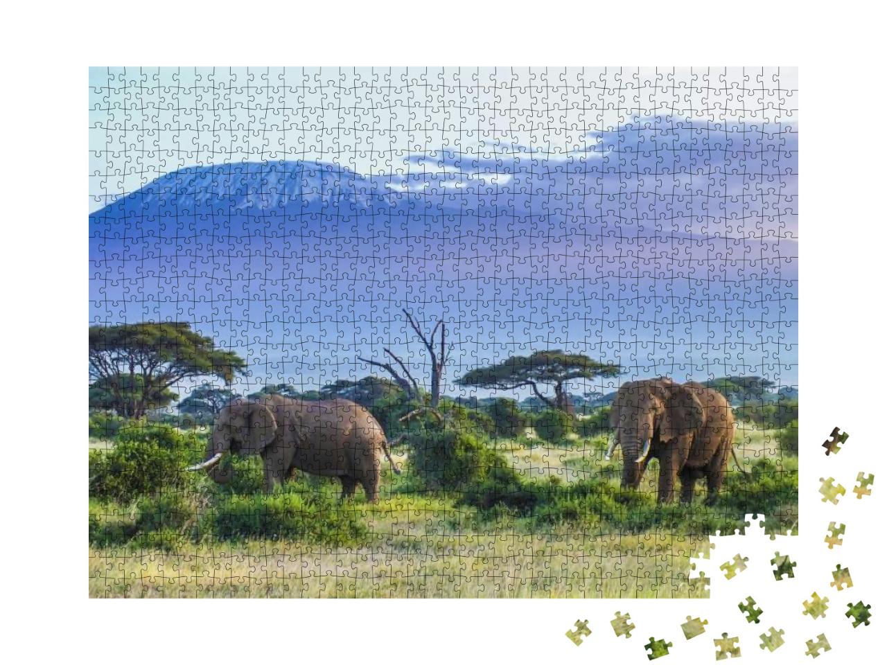 Puzzle 1000 Teile „Elefanten am Kilimandscharo“