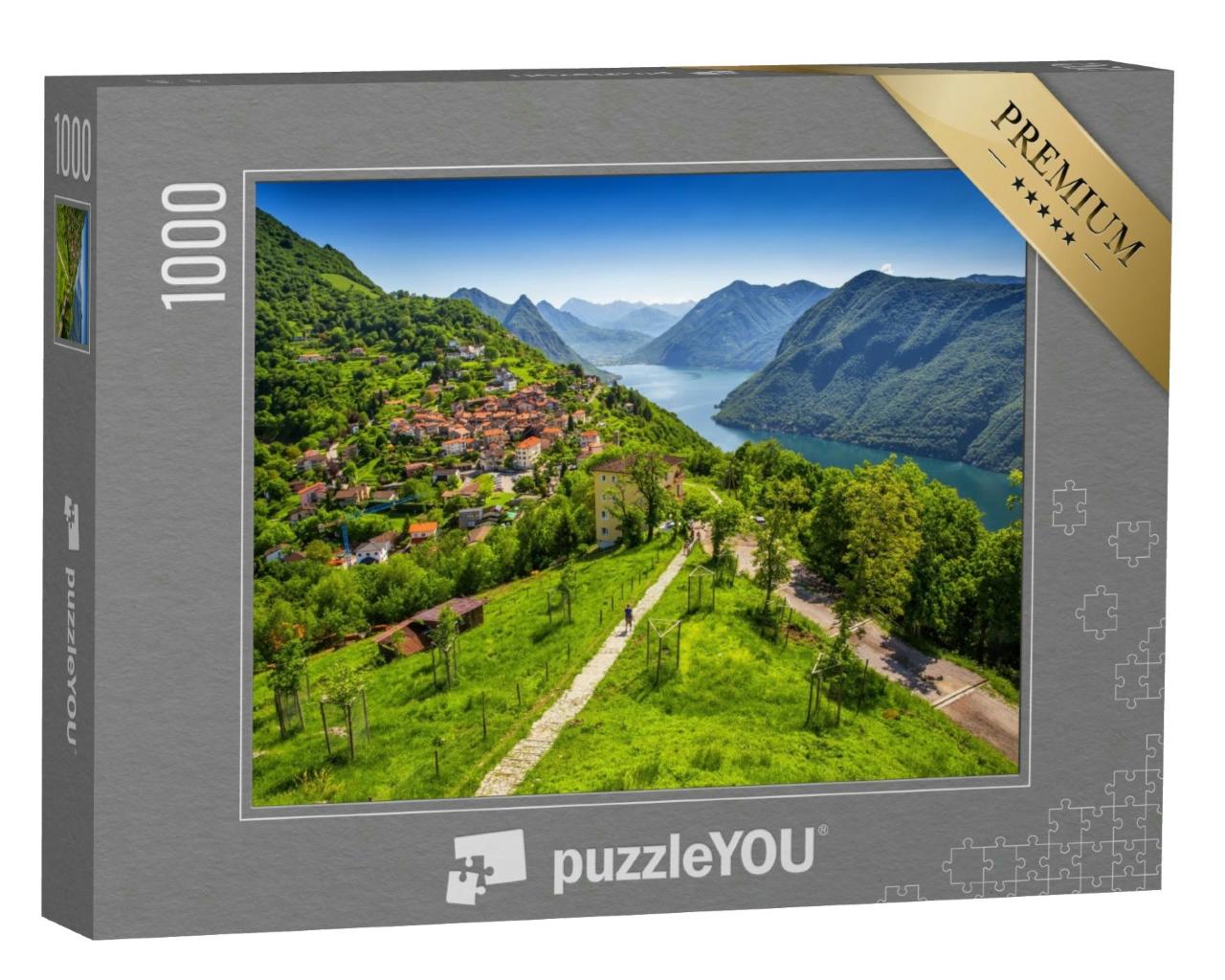 Puzzle 1000 Teile „Blick auf die Stadt Lugano und den Luganer See“