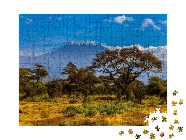 Puzzle 1000 Teile „Schneegipfel des Kilimandscharo in der afrikanischen Savanne“