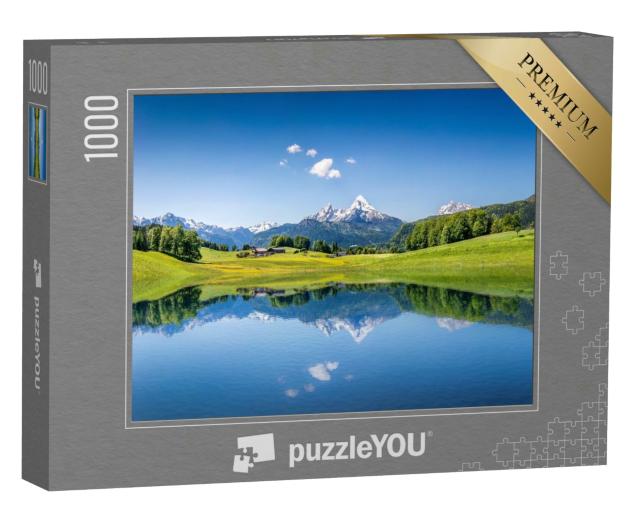 Puzzle 1000 Teile „Sommerlandschaft mit klarem Bergsee in den Alpen“