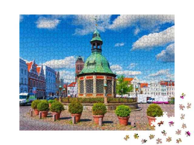 Puzzle 1000 Teile „Marktplatz in der Altstadt von Wismar, Deutschland“