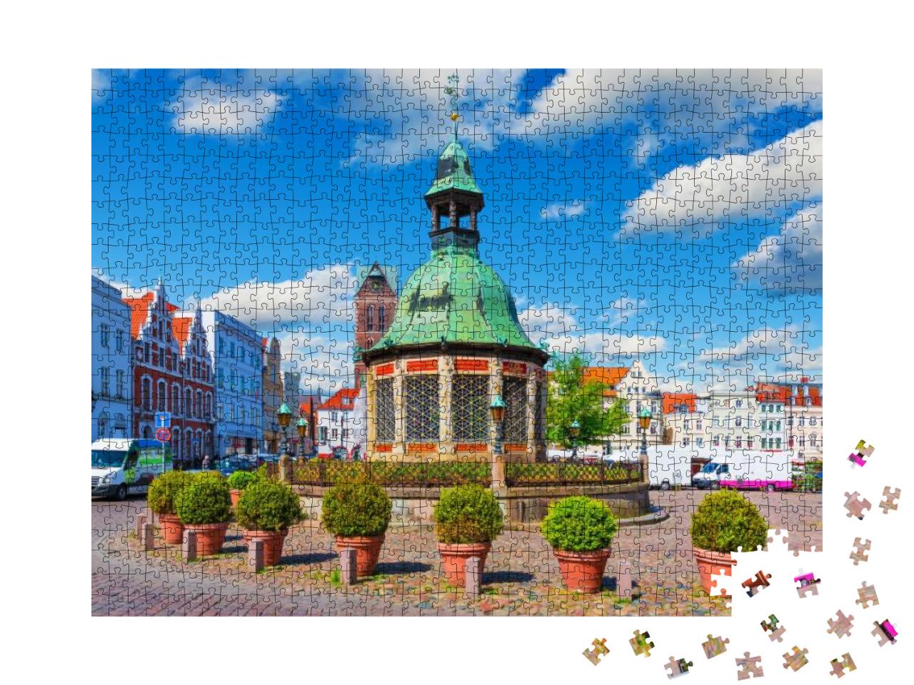 Puzzle 1000 Teile „Marktplatz in der Altstadt von Wismar, Deutschland“