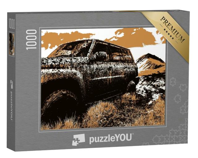 Puzzle 1000 Teile „Offroad-Truck im Schlamm in den Bergen“