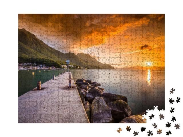 Puzzle 1000 Teile „Sonnenuntergang über Wallis in den Schweizer Alpen“