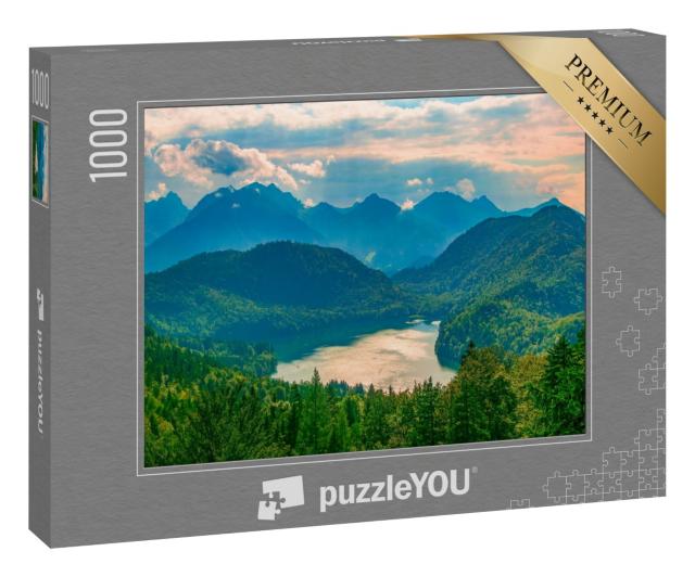 Puzzle 1000 Teile „Malerischer Blick aus der Luft auf den Alpsee“