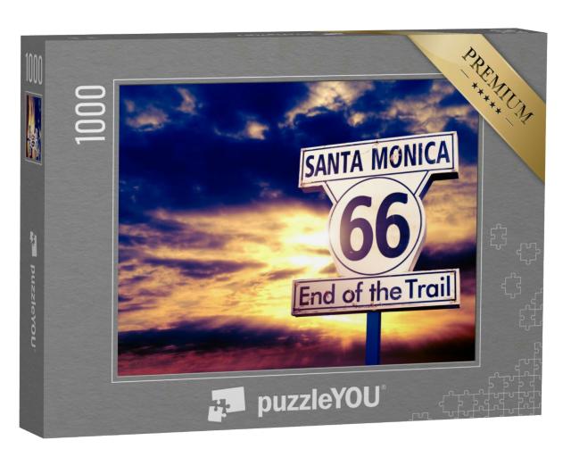Puzzle 1000 Teile „Route 66: Straßenschild bei Sonnenuntergang“