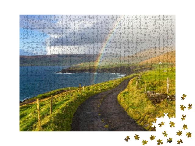 Puzzle 1000 Teile „Landschaft Irlands mit wunderschönem Regenbogen“