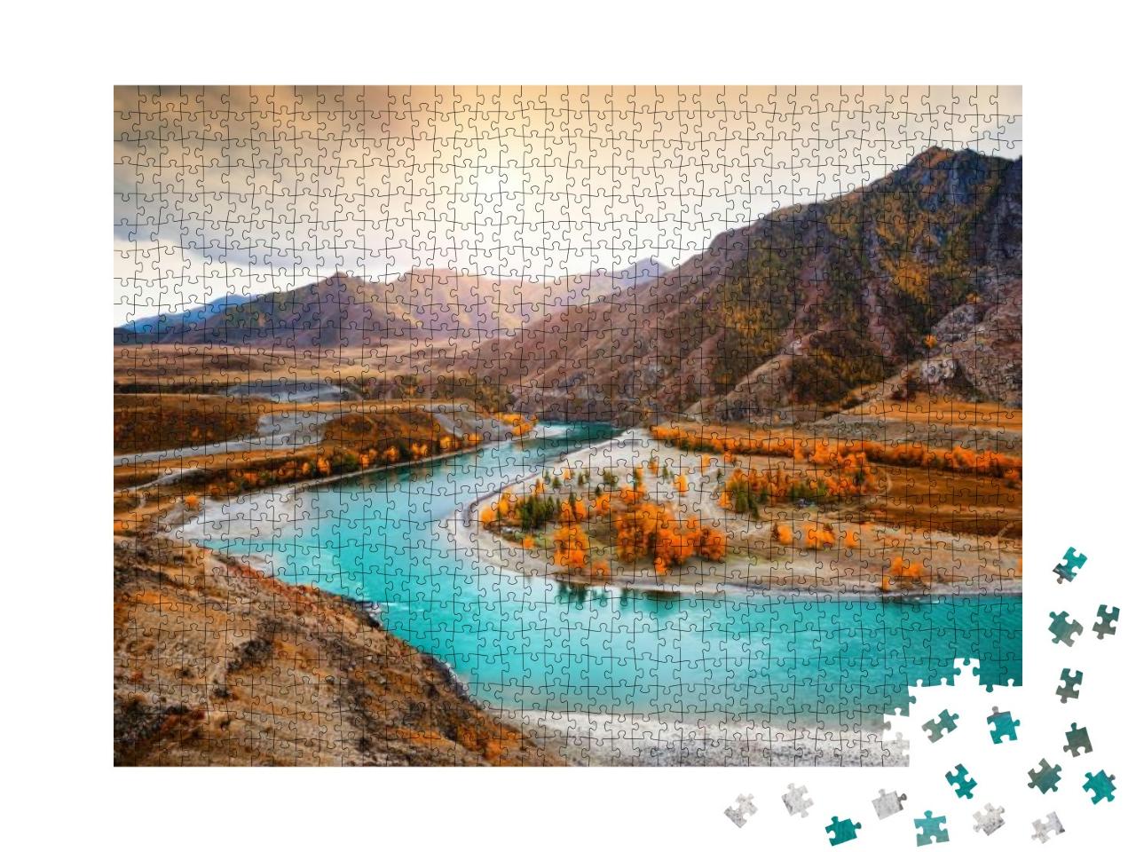 Puzzle 1000 Teile „Zusammenfluss der Flüsse Chuya und Katun im Altai-Gebirge, Sibirien “