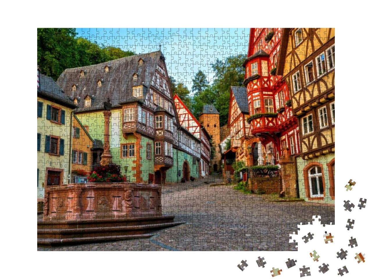 Puzzle 1000 Teile „Bunte Fachwerkhäuser von Milteberg, Bayern“