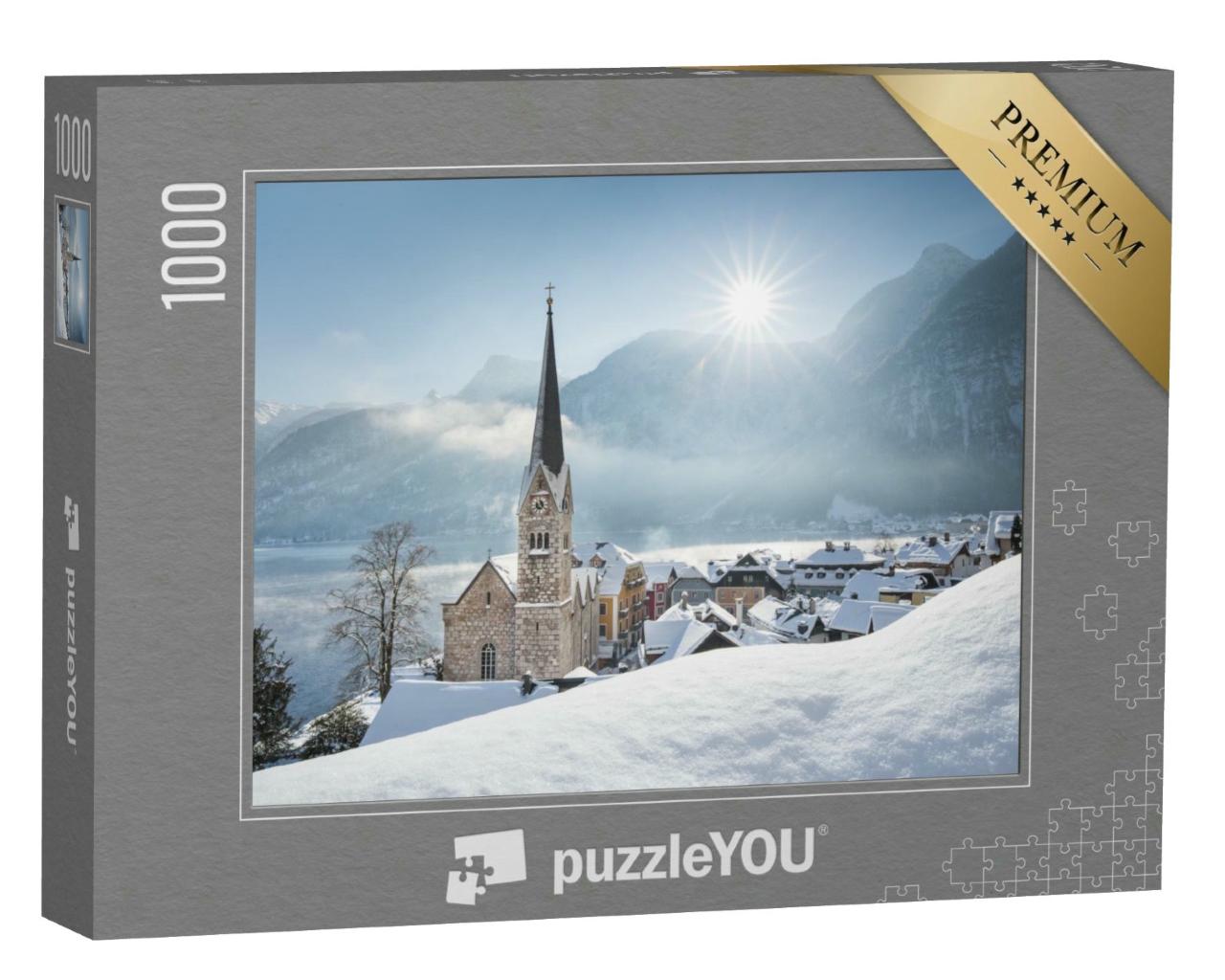 Puzzle 1000 Teile „Bezauberndes Bergdorf Hallstatt im Winter, Österreich“