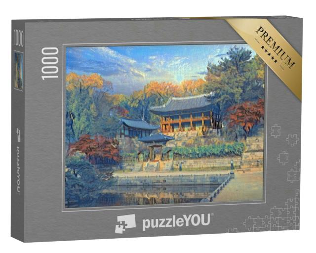 Puzzle 1000 Teile „im Stil von Paul-Cezanne - Herbst im Changdeokgung Palast in Seoul Südkorea“