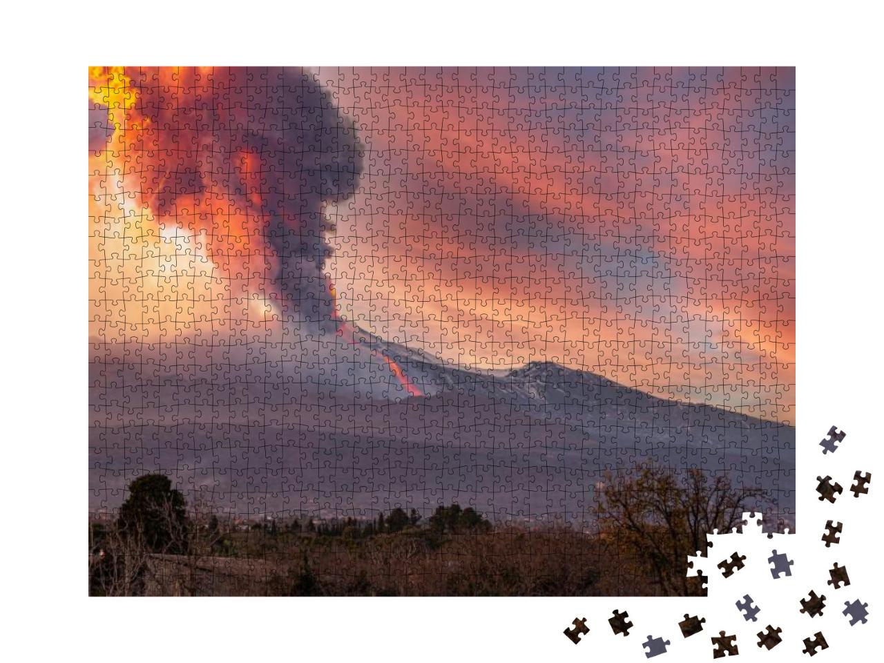 Puzzle 1000 Teile „Blick auf den Vulkan Ätna während des Ausbruchs am 16. Februar 2020“