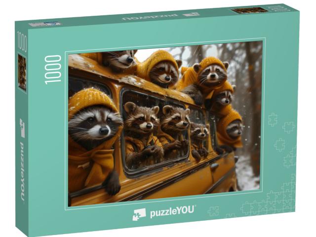 Puzzle 1000 Teile „Die Waschbären-Busfahrt“