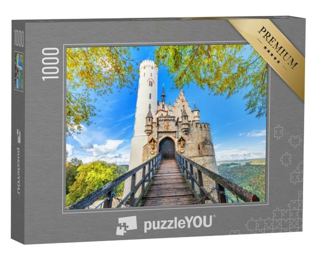 Puzzle 1000 Teile „Frontfassade von Schloss Lichtenstein auf der Schwäbischen Alb“