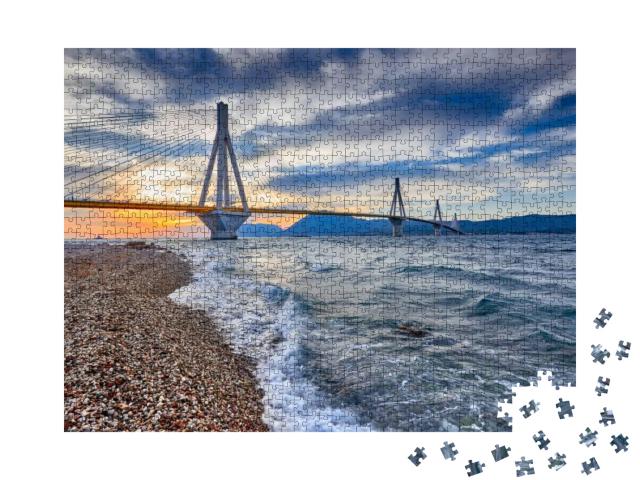 Puzzle 1000 Teile „Hängebrücke über die Meerenge des Golfs von Korinth, Griechenland“