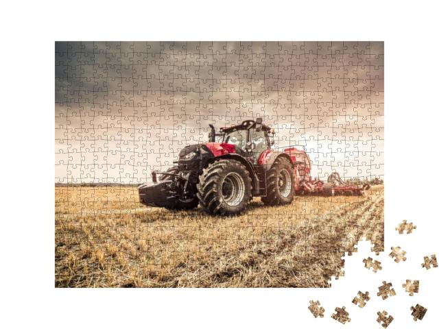 Puzzle 500 Teile „Roter Traktor bei der Feldarbeit“