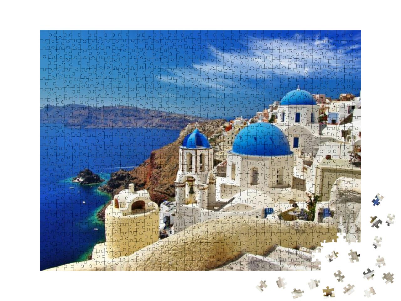 Puzzle 1000 Teile „Blick auf Caldera mit Kuppeln, Santorini“