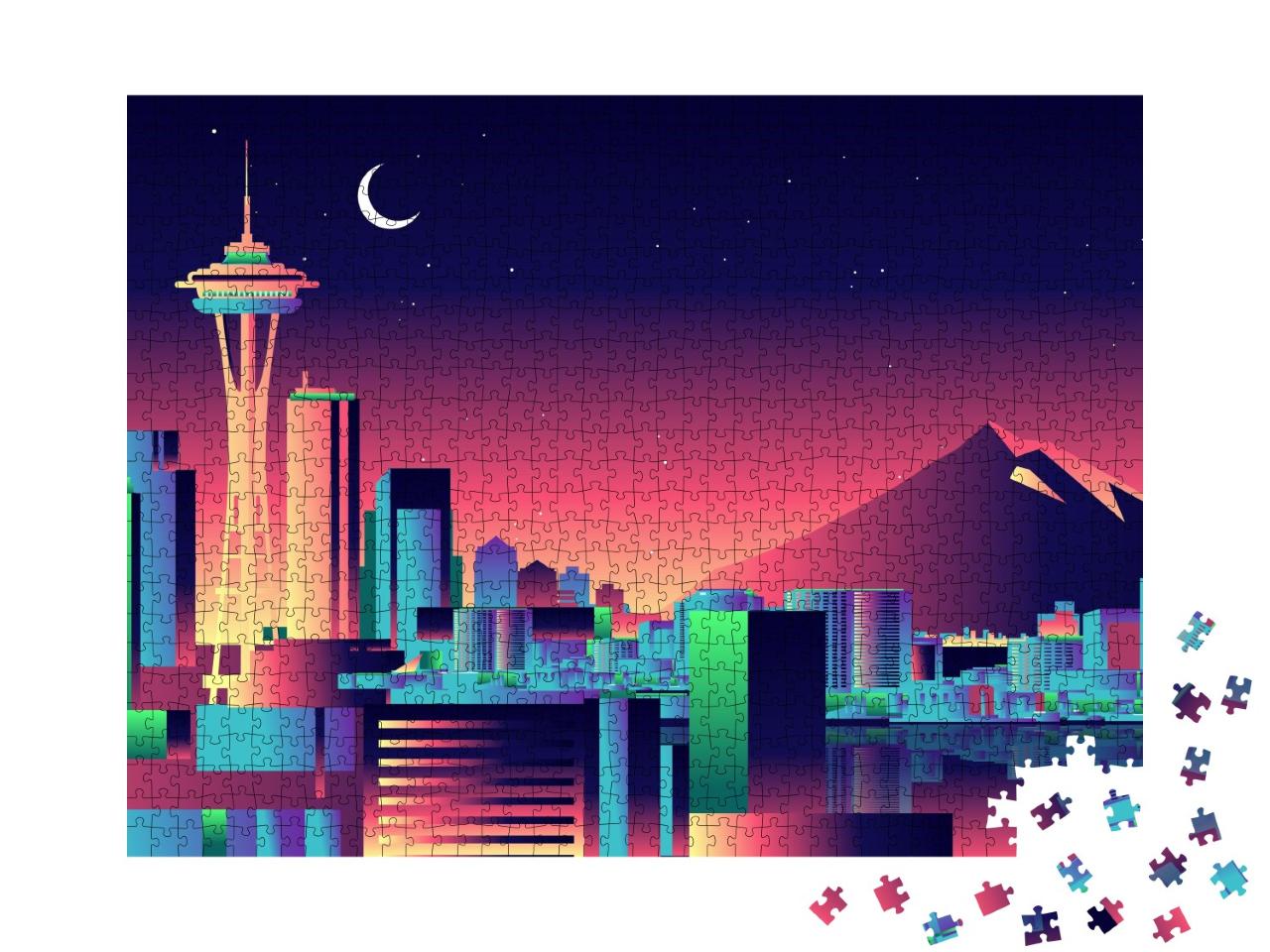 Puzzle 1000 Teile „Bunte Skyline von Seattle“