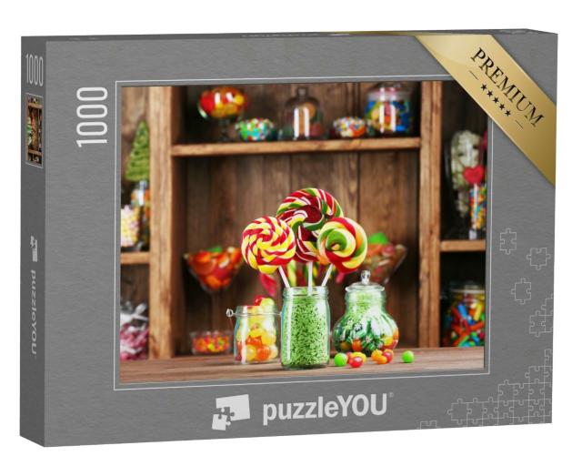Puzzle 1000 Teile „Bunte Bonbons in Gläsern auf dem Tisch “