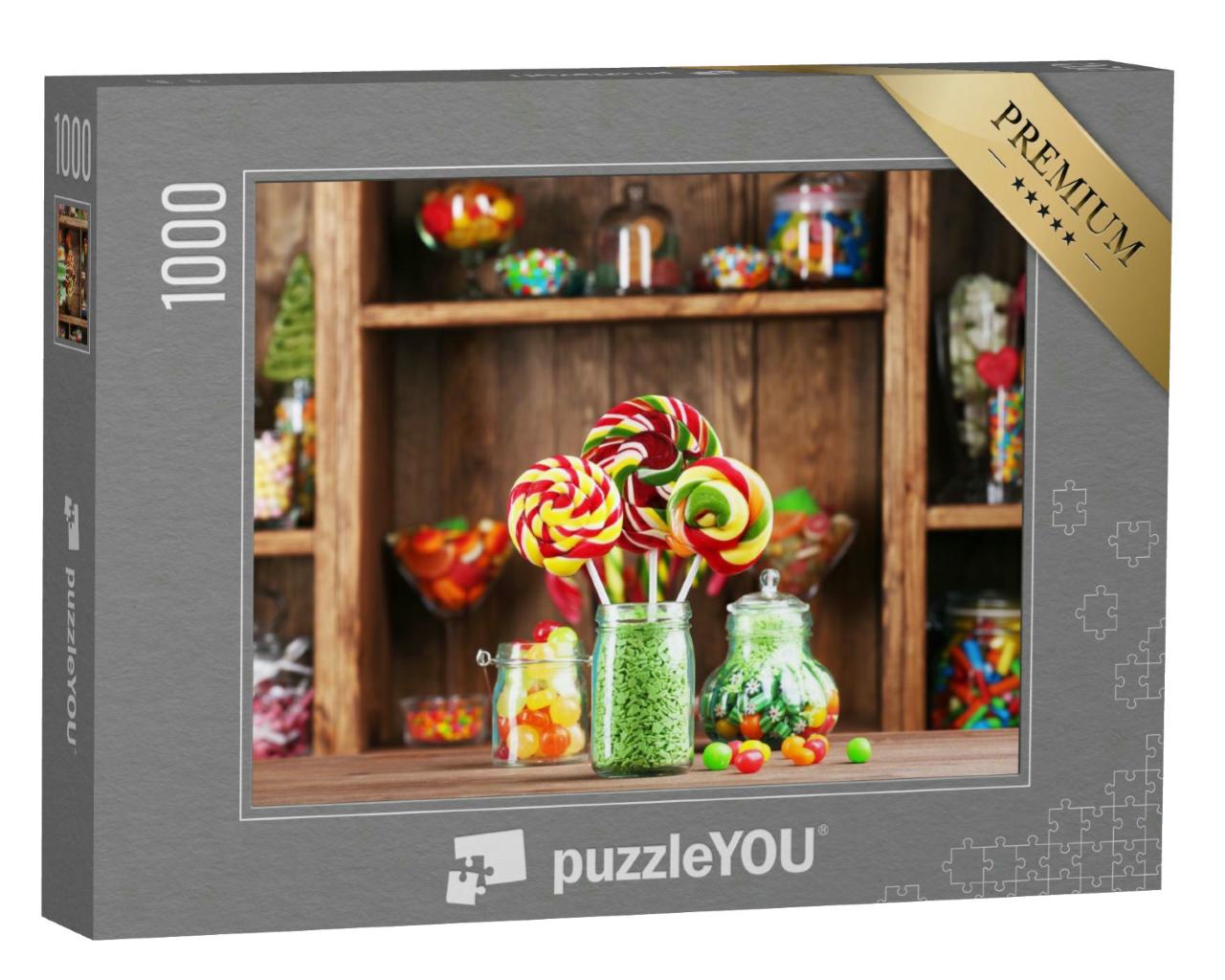 Puzzle 1000 Teile „Bunte Bonbons in Gläsern auf dem Tisch “