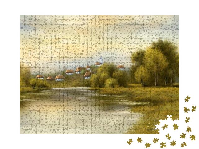 Puzzle 1000 Teile „Altes Dorf am Fluss“