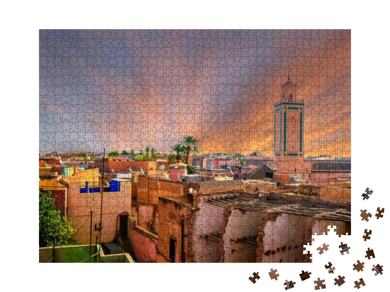 Puzzle 1000 Teile „Panoramablick auf Marrakesch und die alte Medina, Marokko“